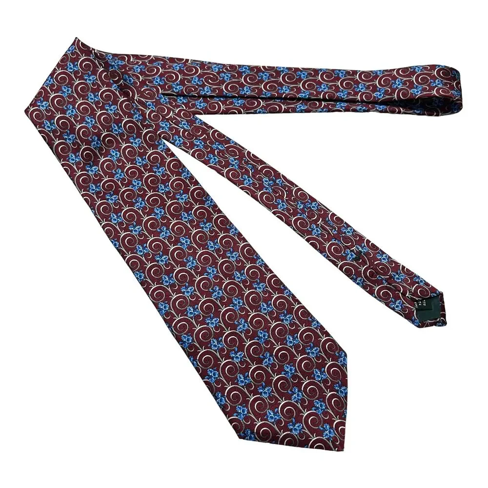 Lord & Taylor Maroon and Blue Floral Tie